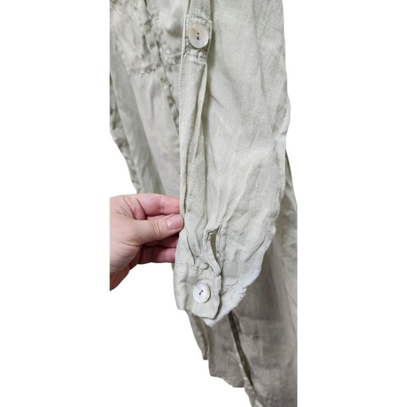 Zara 100% Linen Shirt Dress Long Sleeve Khaki Green Button Front - Picture 8 of 16